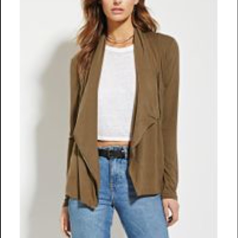 Army green zip-up moto cardigan